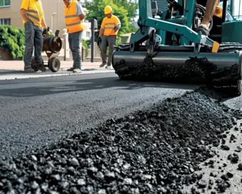 Road being paved by a roller and worker - asphalt calculator