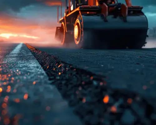 Roller coaster operating on asphalt road construction